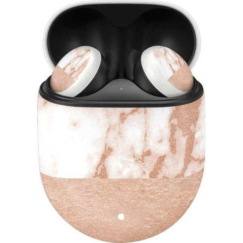 White Rose Gold Marble Google Pixel Buds Skin